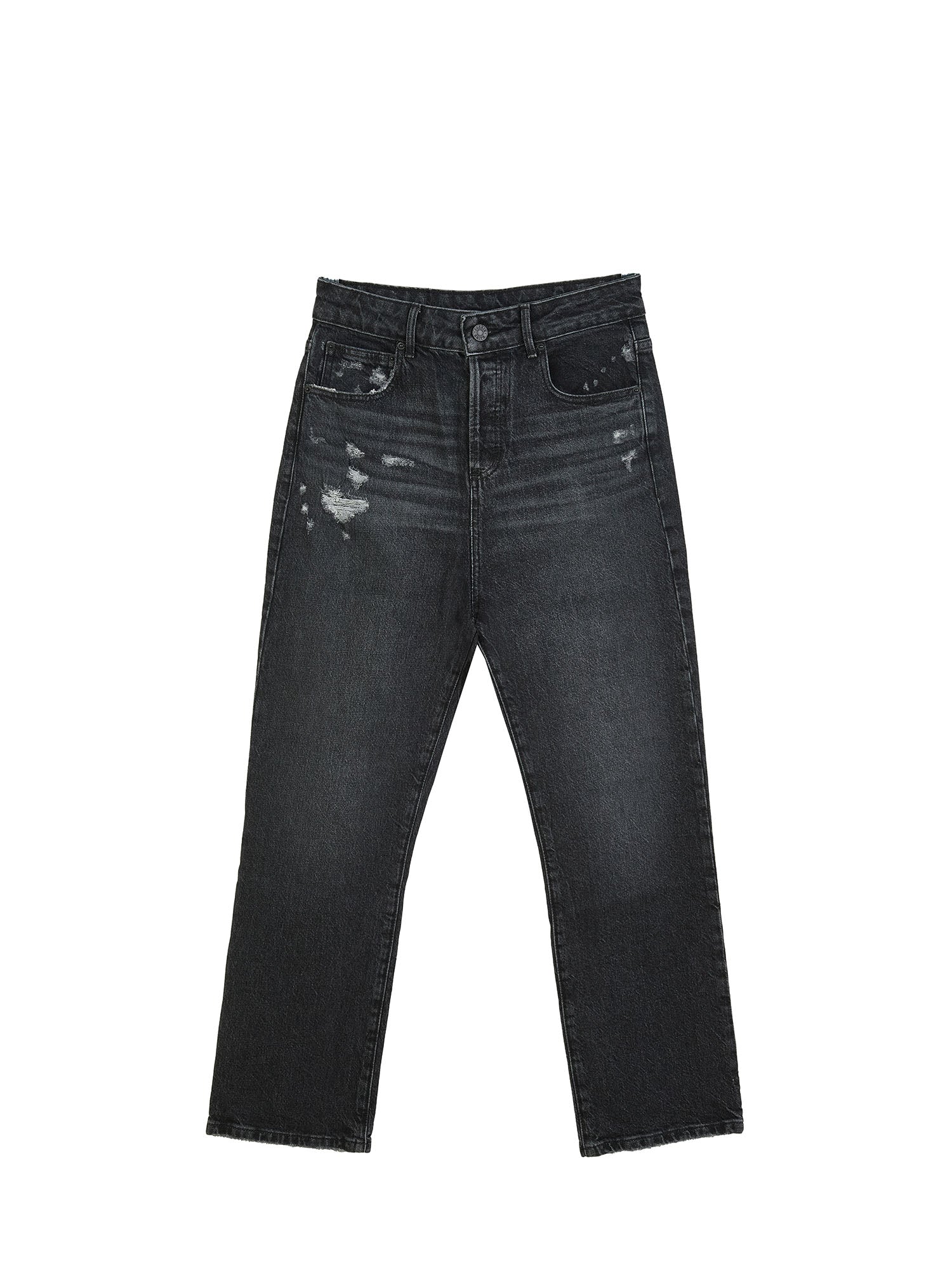 Distressed high-rise straight leg jeans