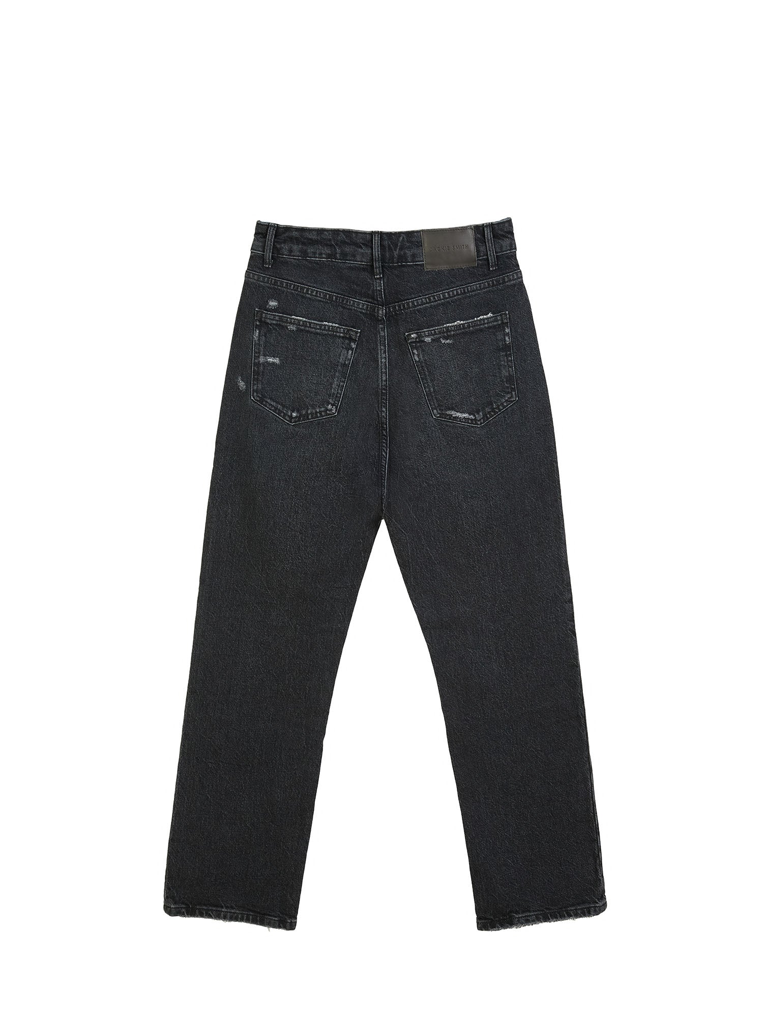 Distressed high-rise straight leg jeans